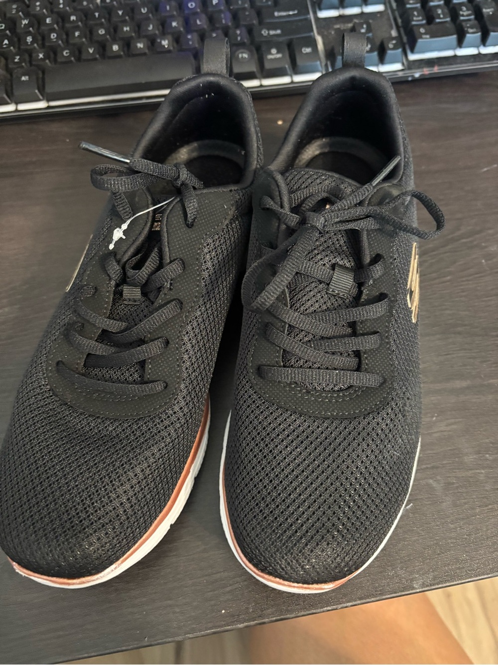 Skechers Black Mesh Athletic Sneakers with Brown Accent